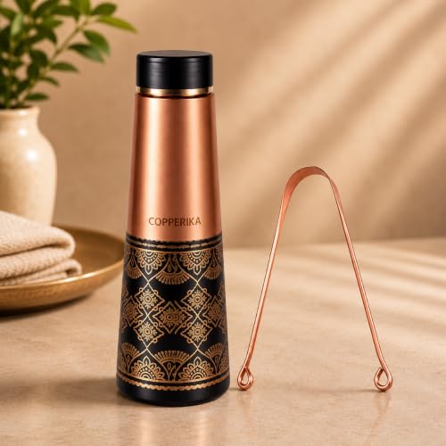Image of Antique 100% Pure Copper Water Bottle 1 ltr + COPPER 1 TOUNGE CLEANER FREE litre Original Heavy Build | Gift Item | Marriage | Valentine Gift | Return Gift For Home, Office, Kids & Etc