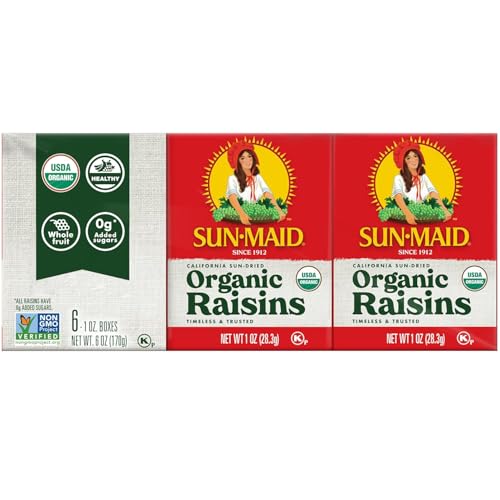Image of Sun-Maid Organic California Sun-Dried Raisins - (72 Pack) 1 oz Snack-Size Box - Organic Dried Fruit for Healthy Snacks, School Lunches, and Natural Sweeteners