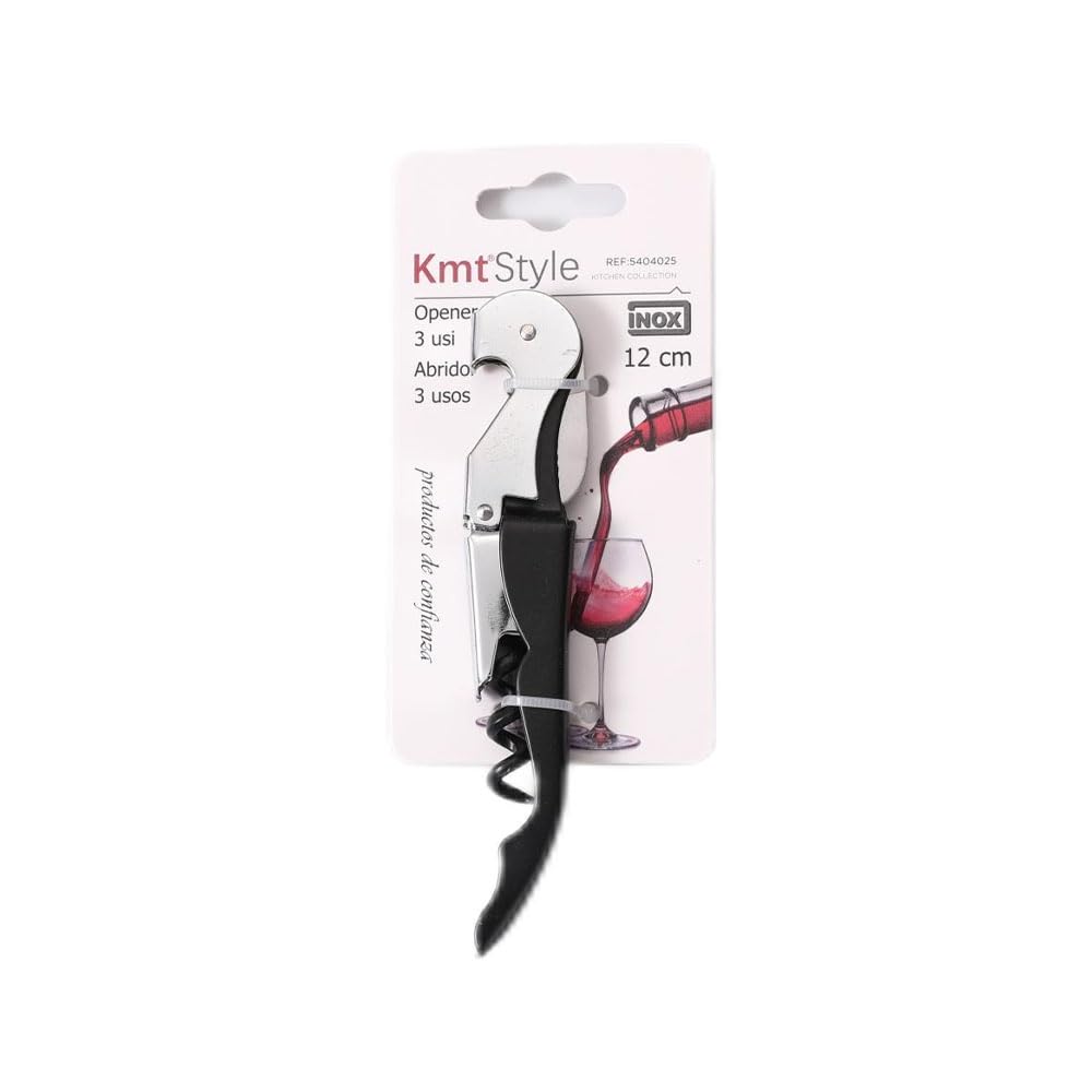 Abridor de botellas de camarero profesional con doble bisagra: llave para vino y abridor de vino, color negro