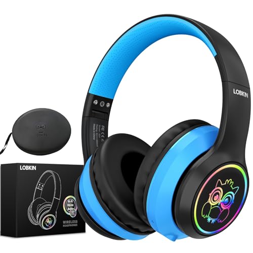 LOBKIN Kids Bluetooth Headphones,Over Ear Kids Headphones Wireless with Mic 50H Playtime Colorful LED Lights AUX Cord 94dB Safe Volume Limited Foldable Design for Boy Girl Travel/School/iPad LOBKIN Kids Bluetooth Headphones,Over Ear Kids Headphones Wireless with Mic 50H Playtime Colorful LED Lights AUX Cord 94dB Safe Volume Limited Foldable Design for Boy Girl Travel/School/iPad