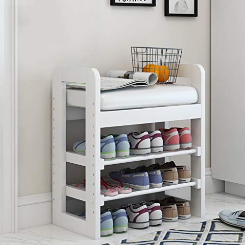 LZ Entryway Zapatería de Madera Estante para el hogar Banco de Zapatos con cojín, 3 Zapatillas de Zapatos de pequeño tamaño para un Espacio pequeño, Bancos de Zapatos con cojín de Piel sintética