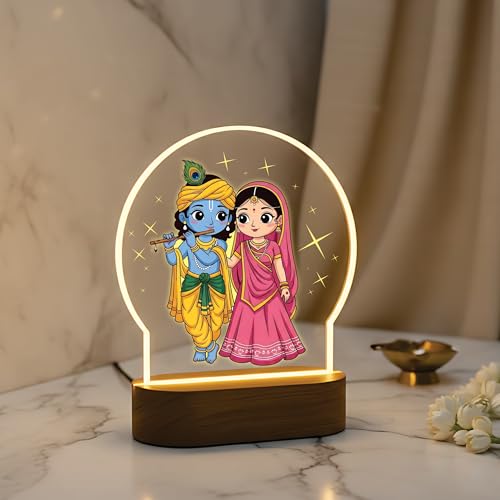Image of Giftplease Cute Radha Krishna LED Night Lamp - Elegant Warm White Glow for Home, Mandir & Office - Spiritual Devotional Decor & Religious Gift for Janmashtami, Diwali & Weddings GL 17