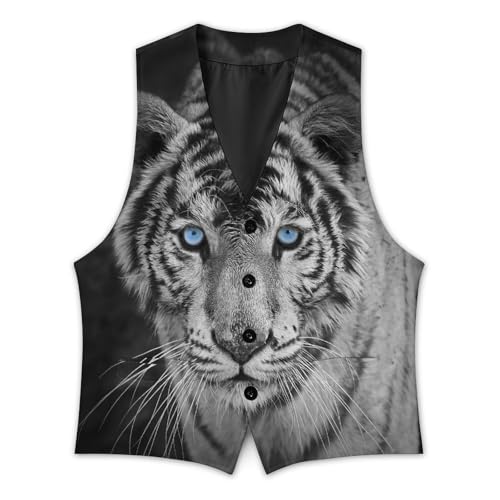 White Tiger with Blue Eyes Men's Suit Vest Slim Fit V-Ncek Waistcoat Business Casual Vest3