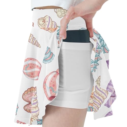 High-Waist Toddler Skirts Colorful Seashells on White Background Girls' Athletic Skorts for Running X-Small2