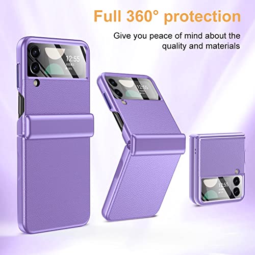 Leiau For Samsung Galaxy Flip 4 Case Full Cover Hinge Protection Slim Leather Case With Built-In Screen Metal Volume Key Protection Wireless Charging - Shockproof Protective Phone Case #TOP5
