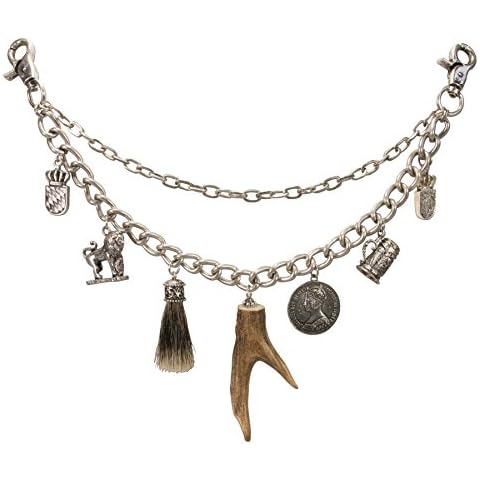 Alpenflüstern Traditional bavarian costume charivari Xaver, men costume jewelry, german trophy pendant necklace for leather trouser with real deer horn (antique silver colored) Cover