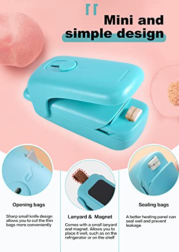 Nobveq Mini Bag Sealer, Handheld Heat Vacuum Sealer, Cutter With Lanyard And 2 In 1 Heat Sealer, Portable Bag Resealer Machine For Plastic Bags Food Storage Snacks Freshness - Lakeblue #TOP5