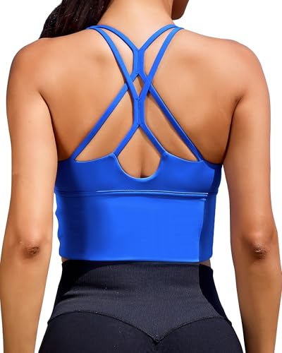 Image of XUNYU Sports Bras for Women High Support Longline Workout Tank Tops Built in Bra Padded Strappy Yoga Crop Top Cross Gym
