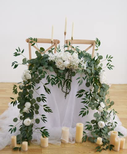 Misspin 8Ft Eucalyptus And Willow Leaf Garland With Artificial Flowers Fake Flower Peony Rose Vine Greenery Decorative Wall Hanging Plant For Wedding Arch Backdrop Door Arrangement Party Decor (White) #TOP7