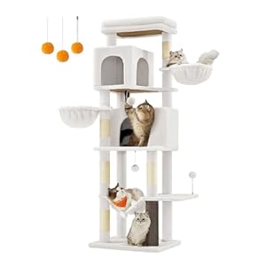 Feandrea Grand Arbre à Chat, Tour à Chat de 175 cm de Haut, Multi-Niveaux, avec 2 Niches, 2 Paniers, 5 Griffoirs, Toilettage Autonome, Perchoir, Hamac, Blanc Crème PCT182W02