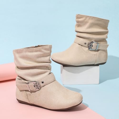 Girls Mid Calf Side Zipper Ankle Boots Suede Ruffle Dress Booties4