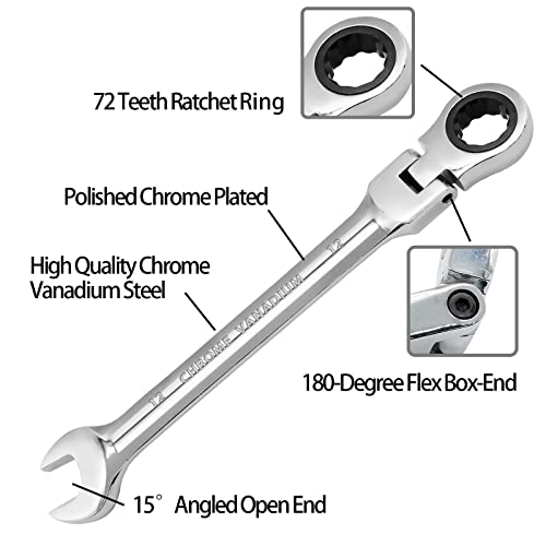 Harskiyer 12Mm Flex-Head Ratchet Wrench, Metric Ratcheting Wrench Spanner Reversible Ratcheting Wrench Flex-Head Ratcheting Combination Wrench #TOP3