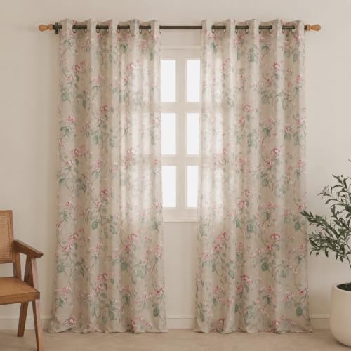 Image of Clasiko Cotton Sheer Curtain Set of 2 | 54x60 Inches /5 Feet | Linen Texture | Rose Blush | 40% Light Filtering | 54x60 Inches | Printed Window Curtain for Living Room, Bedroom