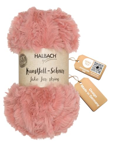 Halbach Seidenbänder flauschige Wolle zum stricken | 50g Knäul - Breite: 1cm | Kunstfellgarn zum basteln | Farbe: rosa