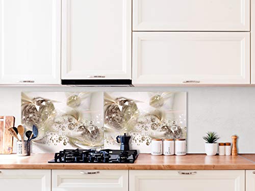 Artgeist Tempered Glass Backsplash For Kitchen Splashback Printed Toughened Glass Cooker Protector Heat Resistant Decorative Wall Panel 31X24 Inches - Abstract Diamond Gold – A-A-0639-Aq-E #TOP6
