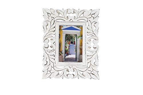 Deco 79 Mango Wood Scroll Handmade Intricate Carved Photo Frame, 8" X 1" X 10", White #TOP4
