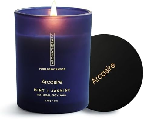 Mint & Jasmine Scented Candle, Luxury Candles for Women, 8oz Soy ...