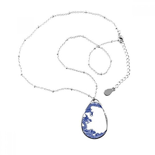 Collier dragon bleu de culture chinoise en forme de goutte d'eau