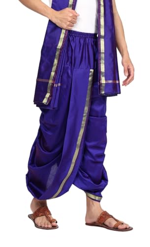 Image of Rameshwaram Fabrics Mens Ready to Wear Silk Dhoti with Angwastra Set - Pocket Dhothi