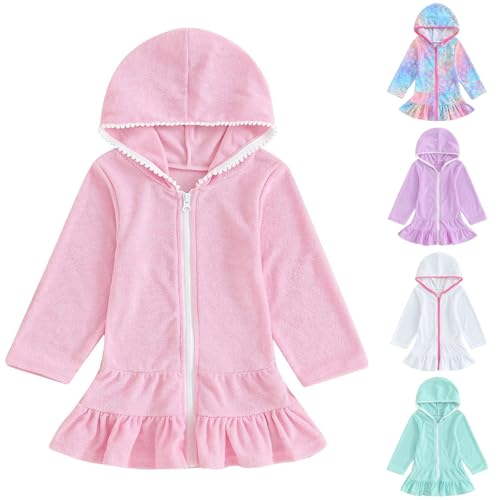 Toddler Girls Cover Ups for Swimwear Kids Hooded Towel Beach 𝐑obe Terry Cloth Swim Coverups Solid Ruffle Bathing Suit3