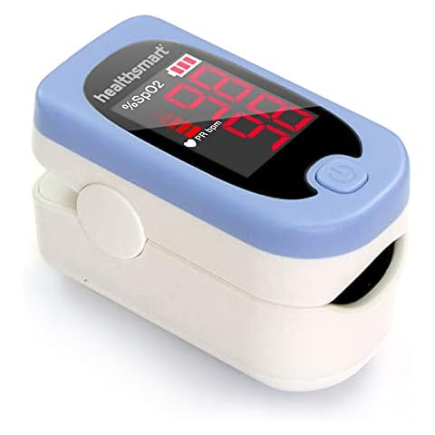 HealthSmart Pulse Oximeter for Fingertip, Displays Blood Oxygen Saturation Content, FSA HSA Eligible, Pulse Rate and Pulse Bar with LED Display, Accurate and Reliable, Batteries and Lanyard Included Cover