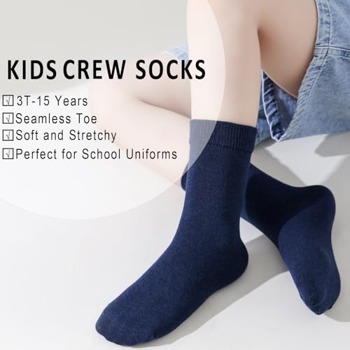 Epeius Kids Crew School Socks - Seamless Toddler Dress Socks for Boys & Girls - 6 Pack White, Navy, Black2