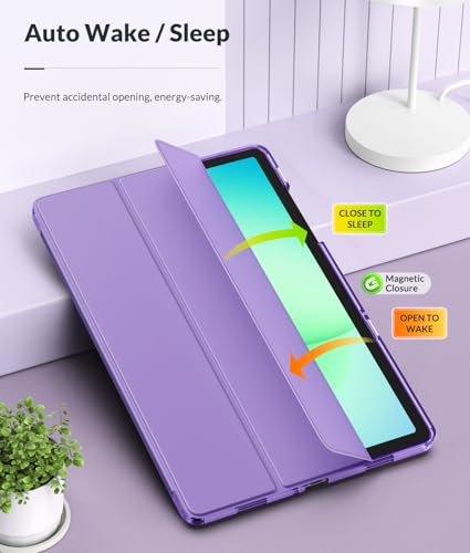 Image of MoKo Case for Samsung Galaxy Tab A11+ Plus 11 inch 2025, Lilac | Fit Samsung Galaxy Tab A9+ Plus 2023 with Soft TPU Translucent Back Protective Cover Trifold Stand Case, Auto Wake /Sleep