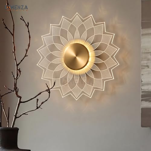Image of Spiral Pattern 3-in-1 LED Wall Light Decorative Lamp with Golden Center Artistic Accent Lighting for Living Room Bedroom Hallway & Home Decor (Artistic Flower Wall Light, Pack of 2)