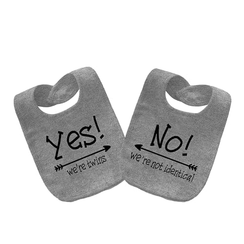 Image of YSCULBUTOL Baby Twins Bibs Yes We Are Twins Newborn Baby Cute Unisex Bibs Infant Twin Outfits(Grey)