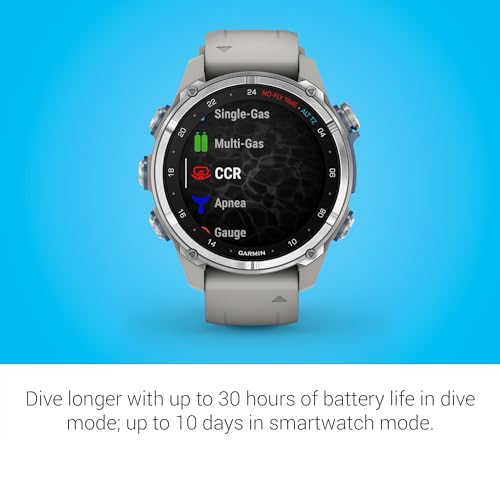 Image of Garmin Descent MK3 43mm Dive Computer Smartwatch (Stainless Steel) | 43mm Dive Computer and Multisport Smartwatch, Amoled, 200m Dive-Rated, Stainless Steel Bezel, Fog Gray Silicone Band