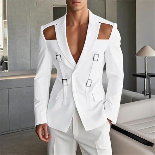 Men American Style Hollow Button Blazer Casual Streetwear Long Sleeve Suit Coat2