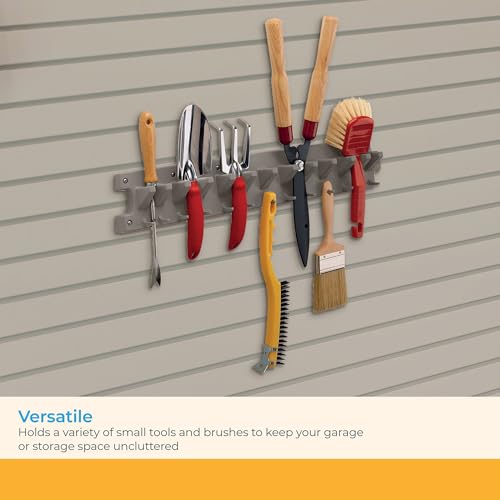 Suncast V713 2 Foot Wall Mounted Garage Garden Hand Tool Organizer with Smart Tilt Back Design and 30 Pound Total Capacity, Platinum, 2 Pack - image 5