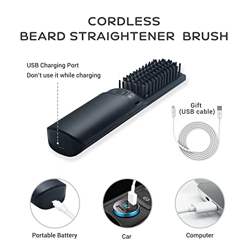 Ihhair Premium Beard Mini Straightener Brush, Professional Straightener Brush For Men, Rechargeable 5200 Mah Straightening Tool Heated Comb, For Short & Long Beards For Home And Travel #TOP3