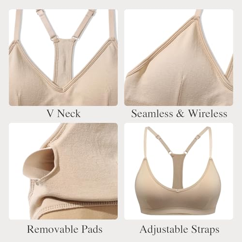 Image of INIBUD Sports Bras for Women Racerback Triangle Padded Bralette Y Back Seamless Bra No Underwire V Neck Wireless
