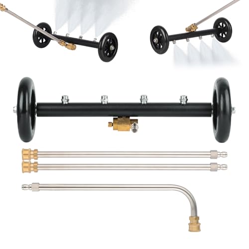 Dual-Function Undercarriage Cleaner, Water Broom Surface Cleaner for Pressure Washer, Car Chassis Washer Floor Cleaning 4000 PSI with Extension Wands and 90° Angled Wand Adjustable Angle Cleaning Tool