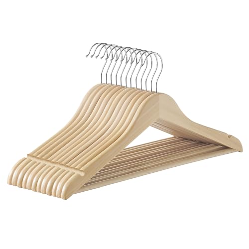 SONGMICS Cintre Bois, Lot de 12, avec Encoches Antiglisse, Barre Antidérapante pour Pantalons, Crochet Pivotant à 360°, pour Costumes, Chemises, Manteaux, Beige...