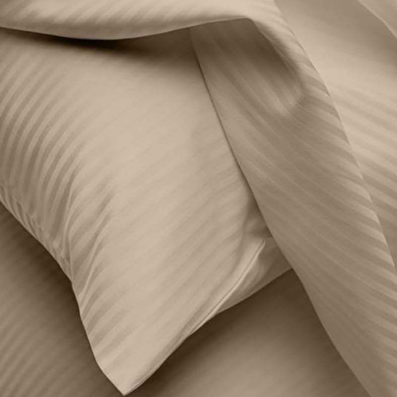 KISHORI FABS Beige Presents Luxurious Glace Cotton Super Soft 310 TC Queen Size (78X72X8 Inch) 360° Flat Bedsheet with 2 Pillow Covers,Pattern-Solid 1
