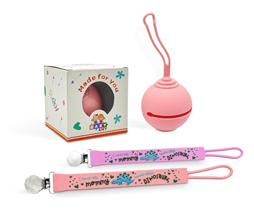 Image of 2-Pack Pacifier Clip Set for Baby Girls - Silicone Pacifier Clips + Holder Case | Keep Pacifier Clean & Within Reach | Perfect for Stroller & Diaper Bag (0-12 Months)