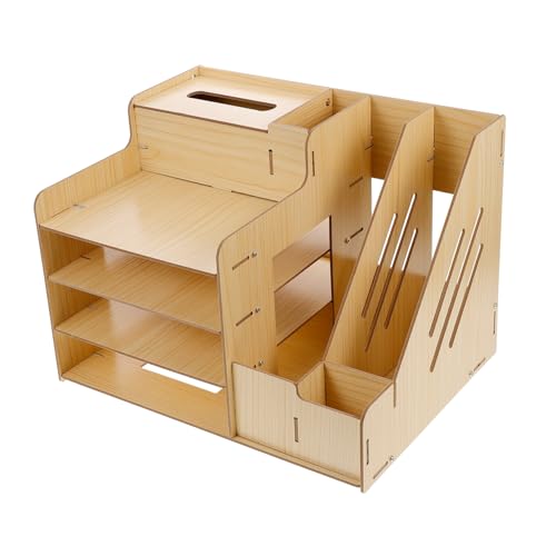 ledmomo 卓上収納ラック 木製デスクオーガナイザー コ字型オープンラック 多機能デスクトップ置物架 小物整理用 奥行きコンパクト収納