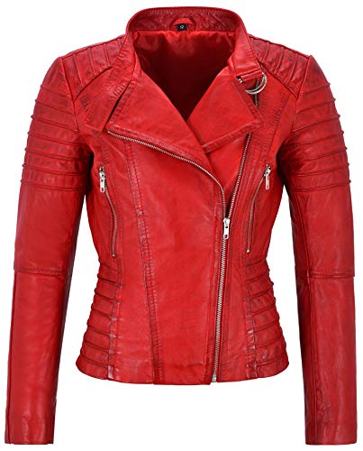 Veste en cuir d'agneau véritable pour dames blouson motard de qualité