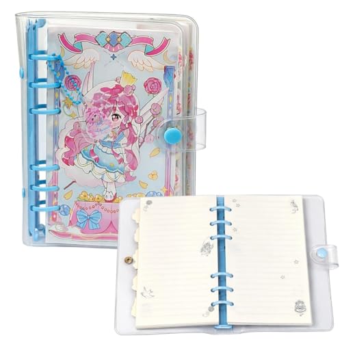Image of Korean Stationery Mini Transparent 3-Hole Binder Spiral Diary Notebook - Cute Kawaii Portable Journal Notebook Agenda for Girls & Students (80+ Pages) MIMIMI GIRL THEME