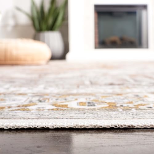 Alfombra tradicional de 240 x 300 cm beige y oro antideslizante lavable 5