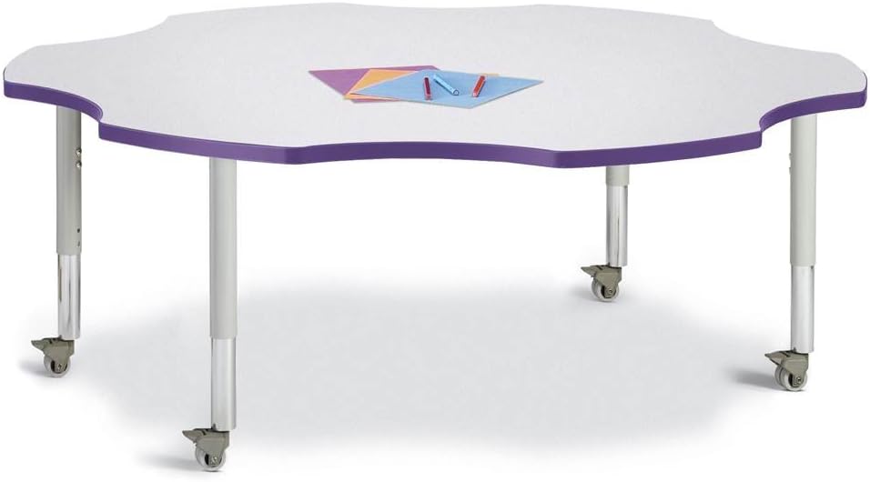 Jonti-Craft Berries 6458JCM008 Six Leaf Activity Table, M-Height (20"-31" Adjustable Height, Mobile), 60" Diameter, Gray/Red/Gray