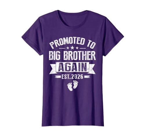 Promoted to Big Brother Again Est 2026 Announcement T-Shirt, Women, Purple, X-Small