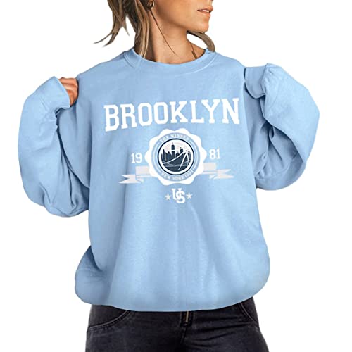 Yesgirl Femme Sweatshirt Col Rond Pull À Manches Longues Sweat-Shirts Imprimé T Shirt Blouse Décontracté Pullover Casual Chemisier Tops Ample Haut Automne A Bleu XL Cover