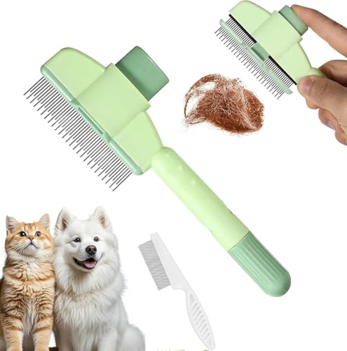 Fellblitz BüRste Katze, 2 Stück Fellbürste Katze,Selbstreinigender Kamm Mit AuslöSeknopf, FüR Langes & Kurzes Fell, Entfernt Knoten & Lose Haare...