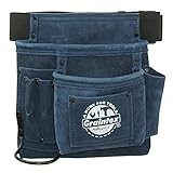 Graintex SS2595 5 Pocket Nail & Tool Pouch Navy Blue Color Suede Leather with 2” Webbing Belt for Co