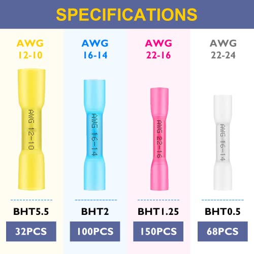 Forca 350Pcs Heat Shrink Butt Connectors, Marine Grade Waterproof Wire Connectors Kit, Insulated Electrical Crimp Connectors Of High Conductivity Kit For Vehicle, Boat, Truck (4 Colors 4 Size) #TOP1