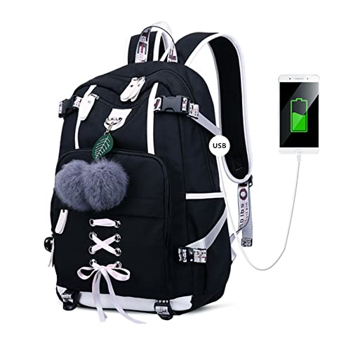 QWWQYDY Backpackrucksack Schulrucksack im koreanischen Stil for Teenager-Mädchen, modisch, schwarz, weiß, Student, Mädchen, Rucksack, Schultasche, süße Büchertasche(1057 black)