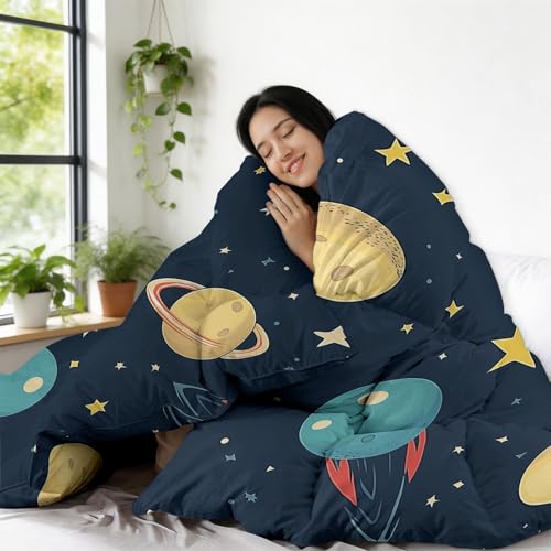 Edredón de luna y estrellas reversible estilo cohete universo 6